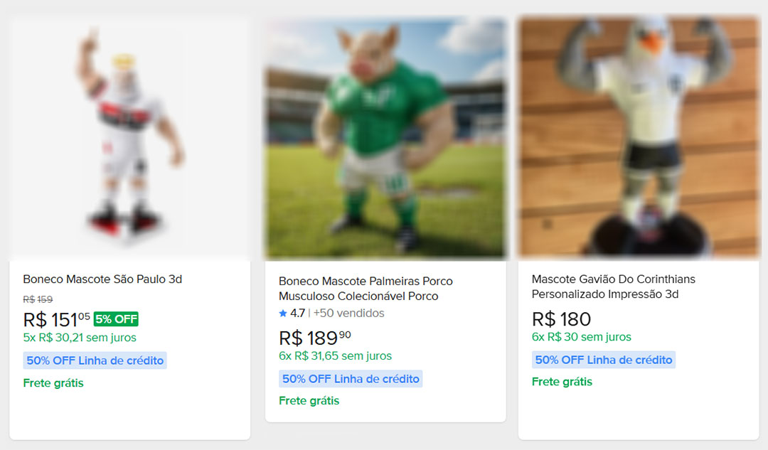 Referência de preço de mascotes 3D no mercado